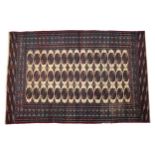 Rectangular Afghan Turkman rug having an allover repeat design, 185cm x 120cm : For further
