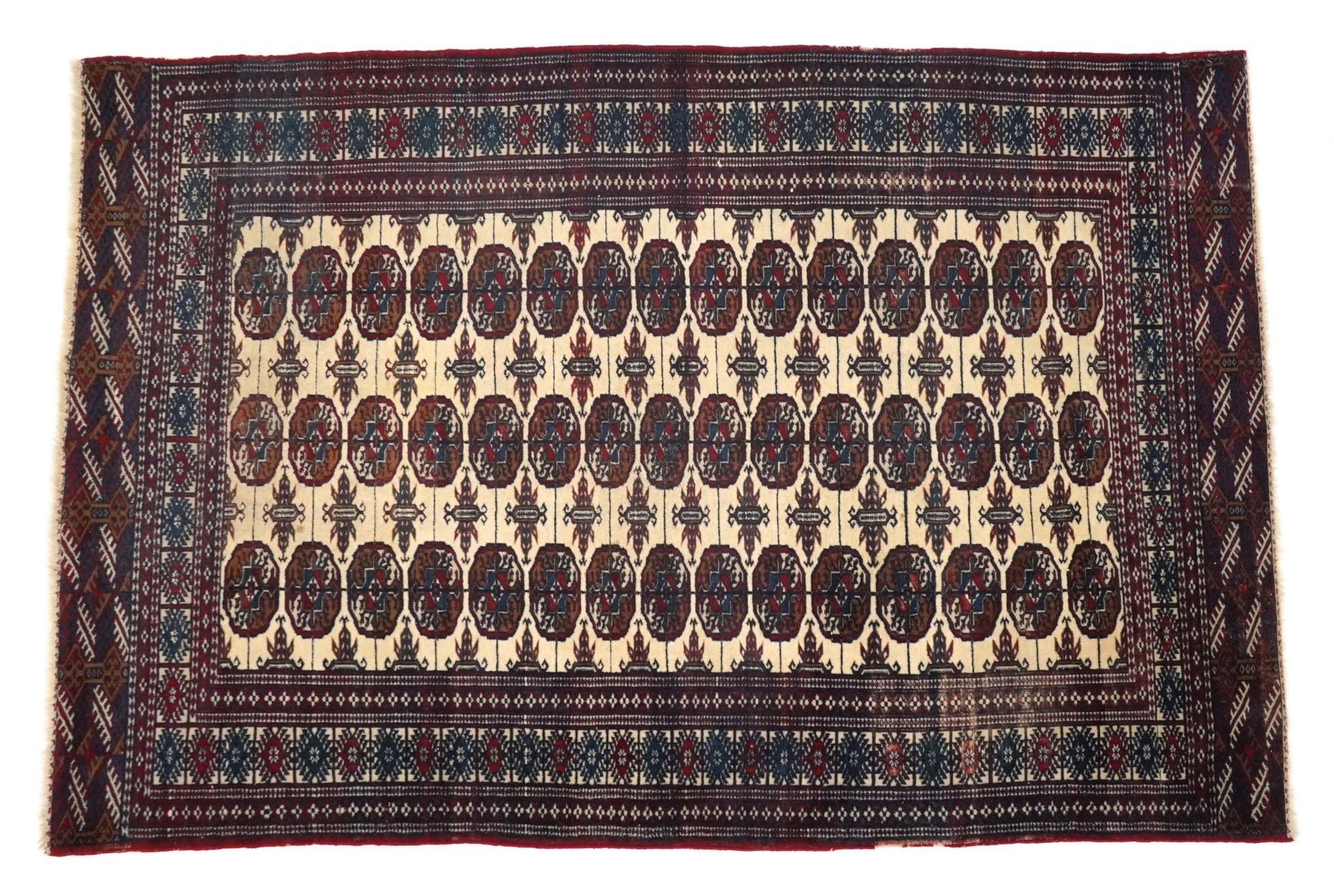 Rectangular Afghan Turkman rug having an allover repeat design, 185cm x 120cm : For further