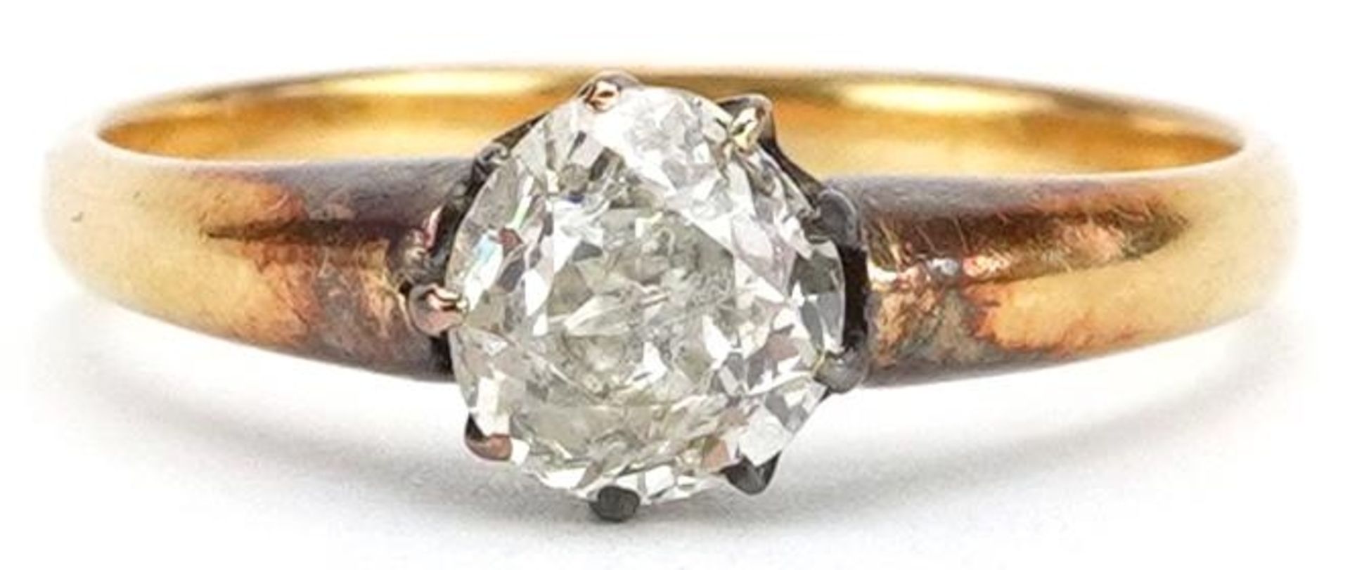 Unmarked gold diamond old wine cut diamond solitaire ring, tests as 18ct gold, approximately 1.12