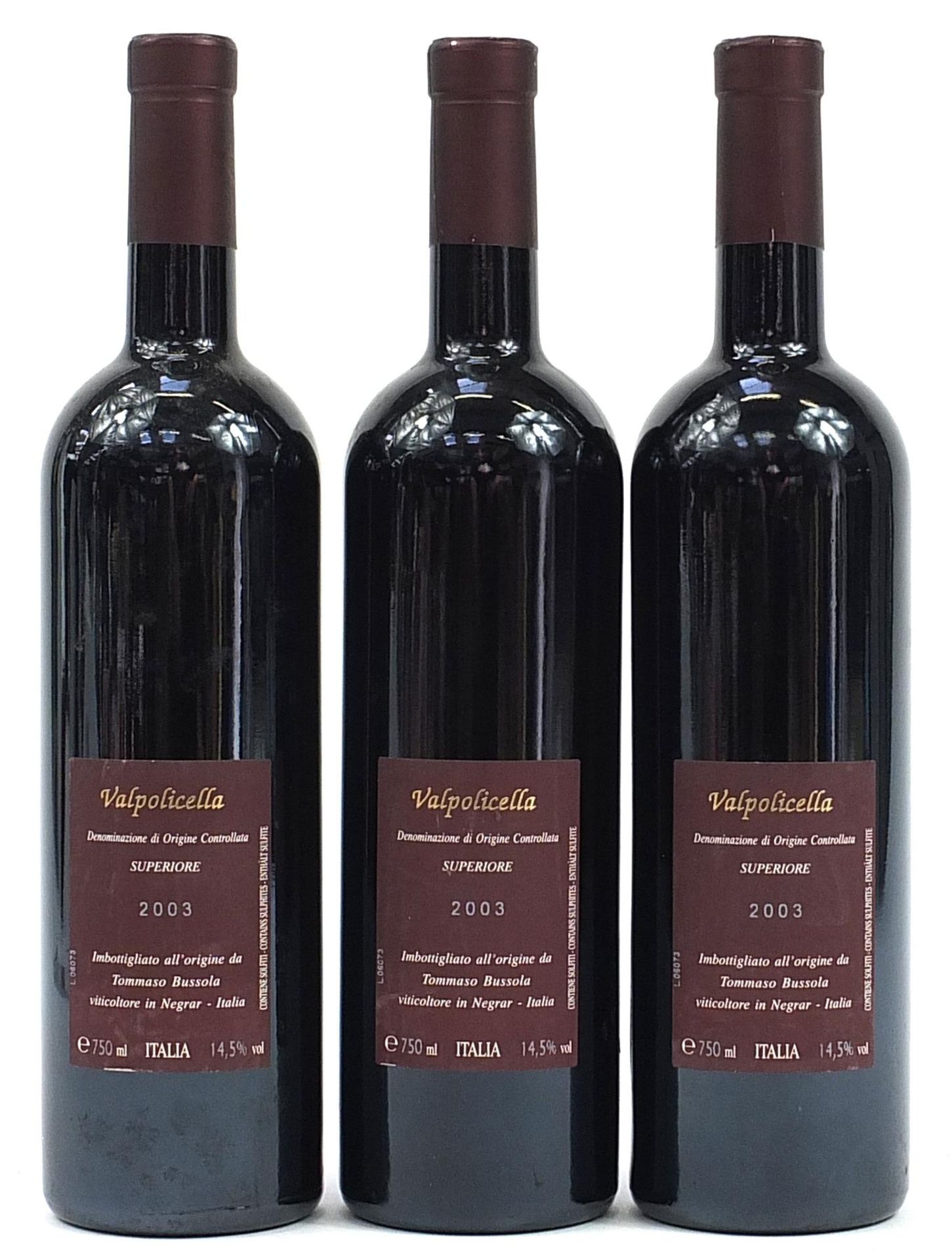 Three bottles of 2003 Valpolicella Superiore Bussola red wine : For further information on this - Image 2 of 2