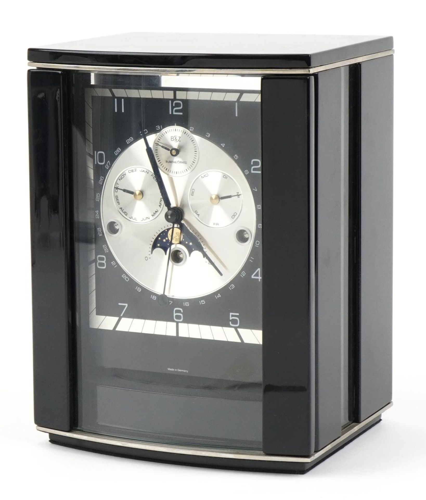 Buben & Zorweg, German Artemis Noir mantle clock with moon phase dial having Arabic numerals, with - Bild 3 aus 6
