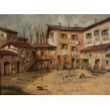 Guido Borelli - Italian courtyard, Italian Impressionist oil on canvas, framed, 80cm x 60cm