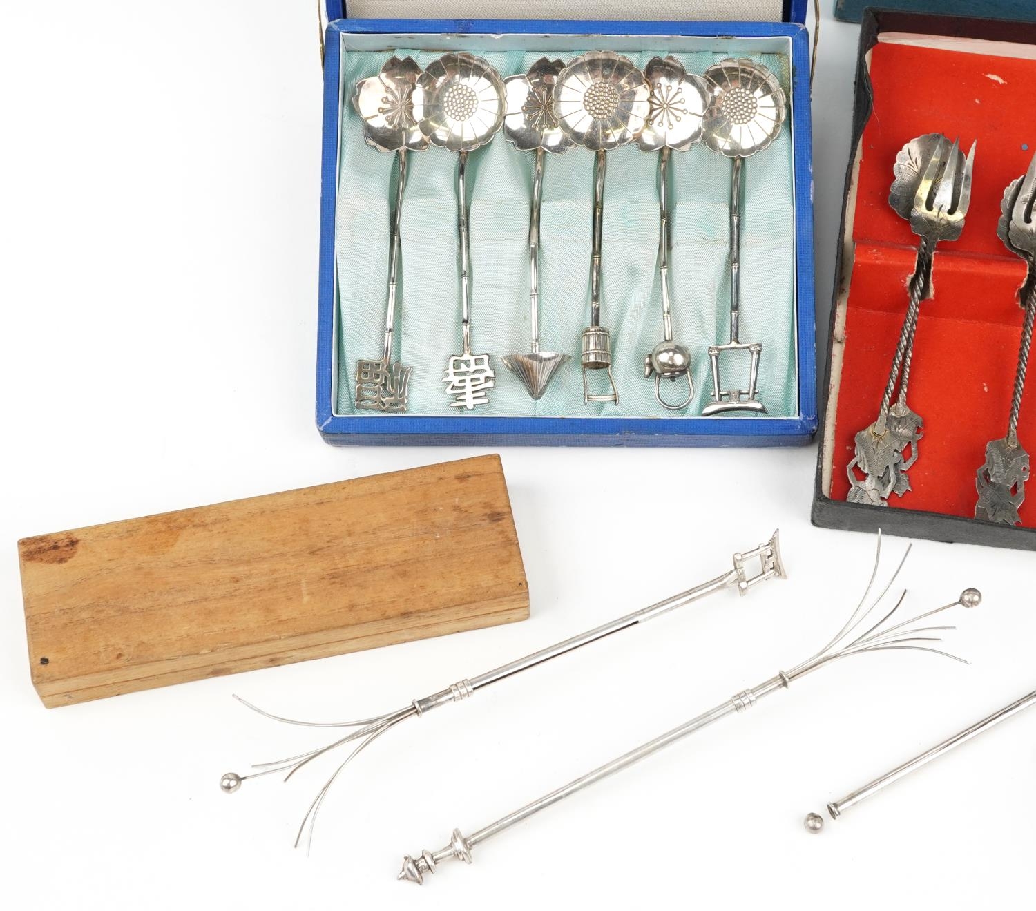 Antique and later silver including set of six Japanese spoons with fitted case, three Japanese - Image 2 of 4