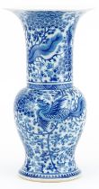 Chinese blue and white porcelain Yen Yen vase hand painted with phoenixes amongst flowers, six