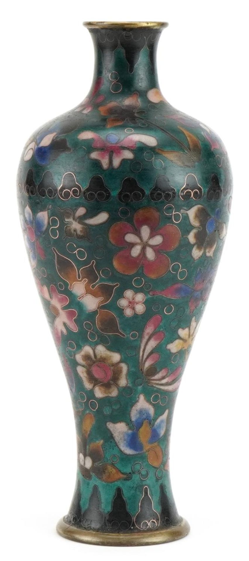 Chinese baluster cloisonne vase enamelled with flowers, 24cm high : For further information on - Image 4 of 6