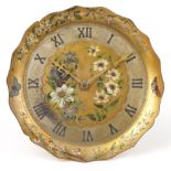 Gay, Lamaille and Co hand painted floral and butterfly brass strut clock with folding stand,