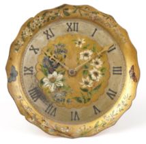 Gay, Lamaille and Co hand painted floral and butterfly brass strut clock with folding stand,