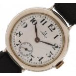 Omega military interest silver trench watch, the case numbered 5363385, 33mm in diameter : For