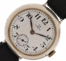 Omega military interest silver trench watch, the case numbered 5363385, 33mm in diameter : For