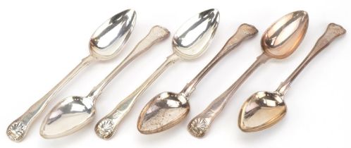 Chawner & Co, set of six Victorian silver tablespoons, London 1876, 23cm in length, 611.8g : For