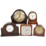Five 19th century and later oak and mahogany mantle clocks including Art Deco example retailed by