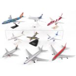 Nine aviation interest airline miniatures including Boeing 757-200 and Airbus A319, the largest 27cm