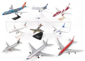 Nine aviation interest airline miniatures including Boeing 757-200 and Airbus A319, the largest 27cm