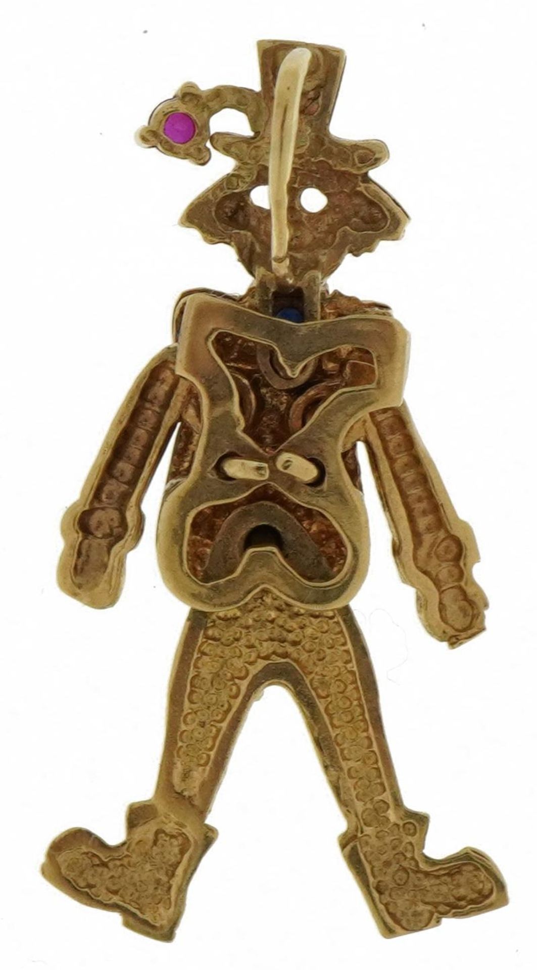 9ct gold articulated clown pendant set with a sapphire and ruby, 3cm high, 2.9g : For further - Image 2 of 2