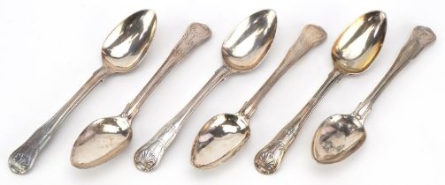 Set of six Georgian silver teaspoons, incomplete hallmarks, 14.5cm in length, 204.4g : For further