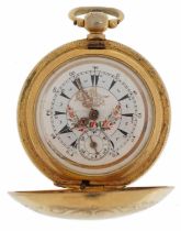 Gentlemen's gold plated full hunter pocket watch with enamelled dial, 46mm in diameter : For further