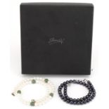 Pearl and jade necklace with 9ct gold clasp and a freshwater pearl necklace with silver clasp,