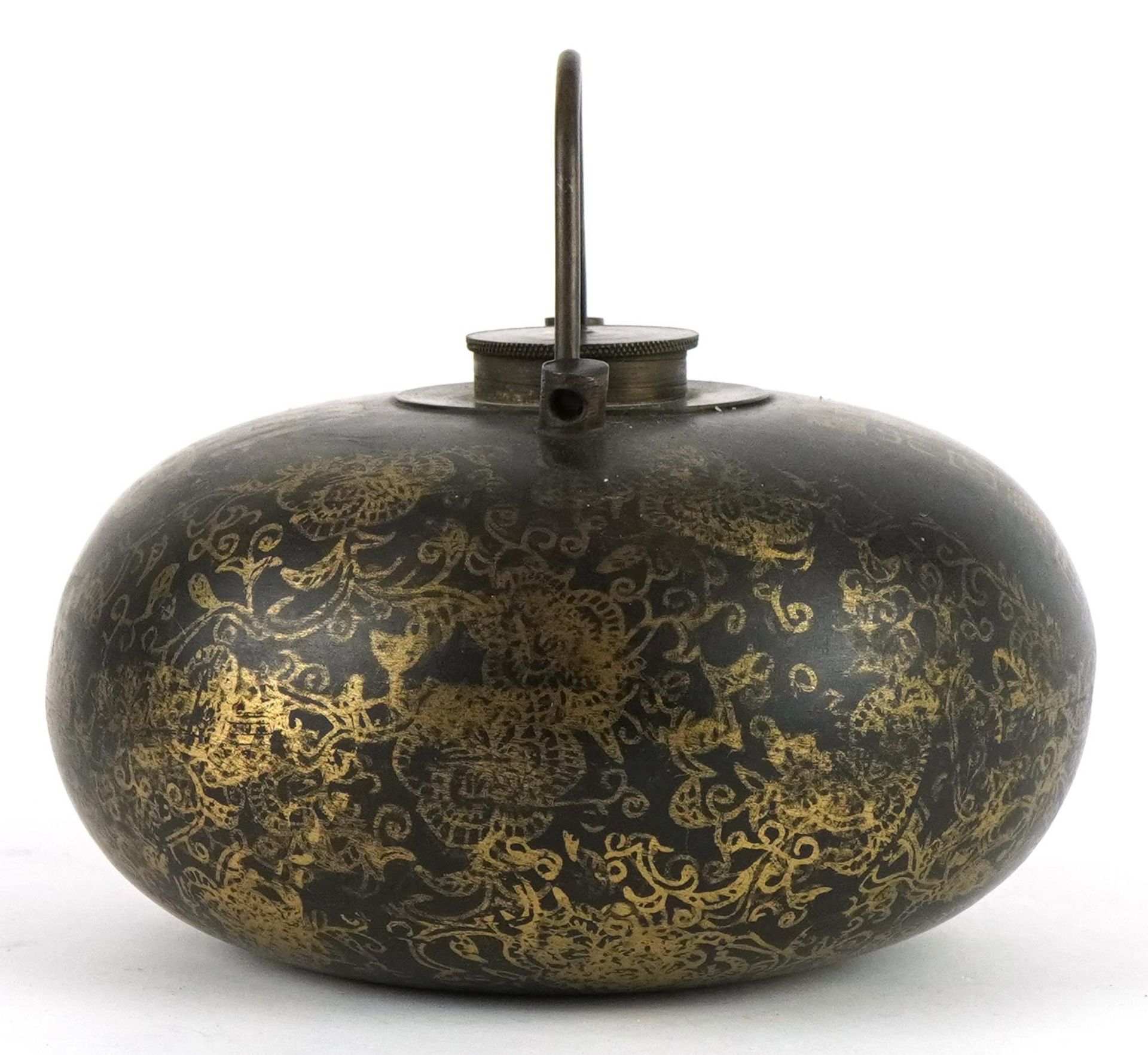 Chinese partially gilt bronzed vessel, 12.5cm in diameter : For further information on this lot - Image 2 of 7