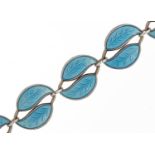 David Andersen, Norwegian 925S silver and blue enamel leaf bracelet, 18cm in length, 12.8g : For