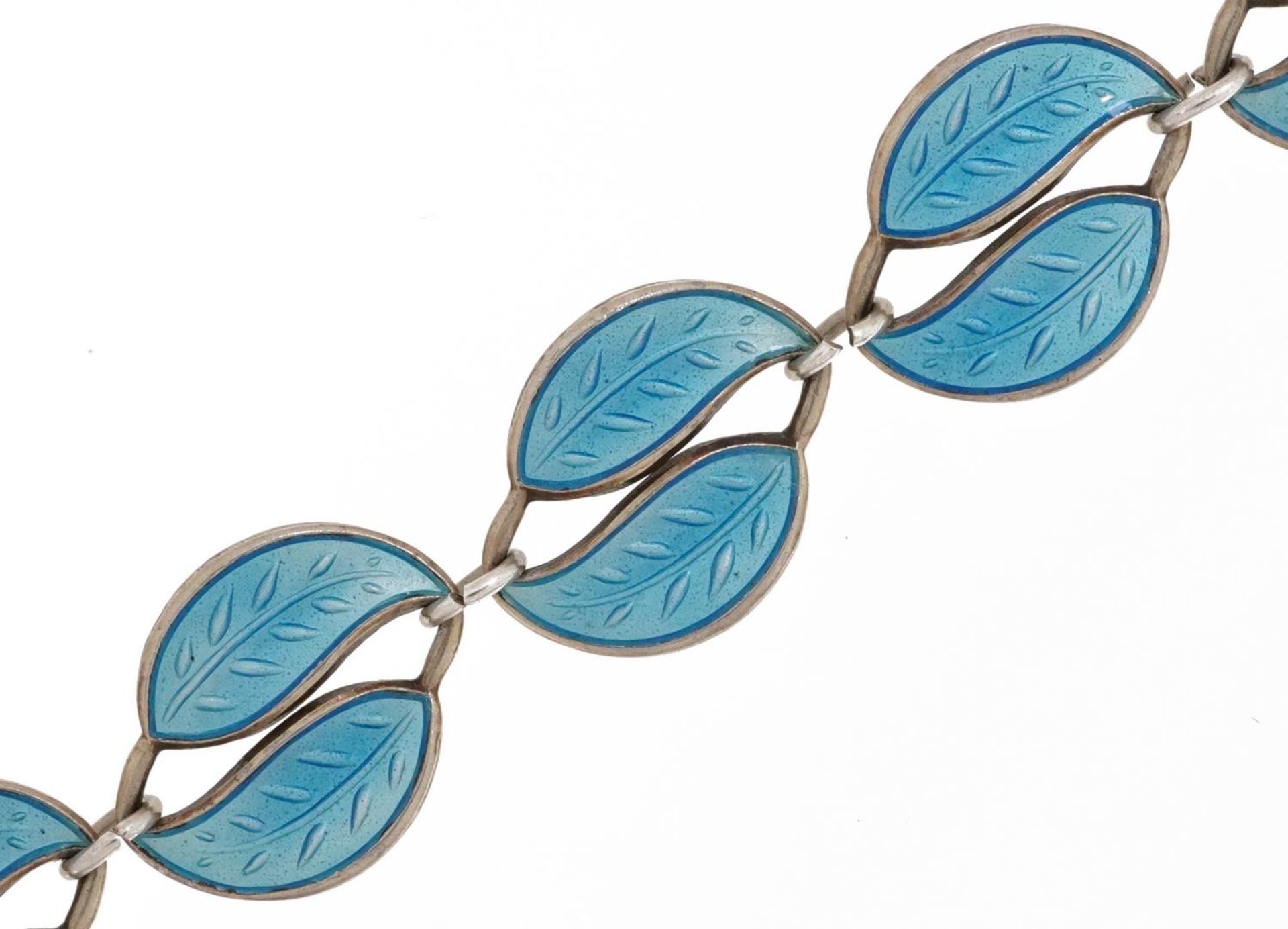 David Andersen, Norwegian 925S silver and blue enamel leaf bracelet, 18cm in length, 12.8g : For