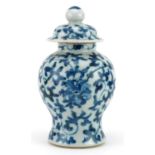 Chinese blue and white porcelain baluster vase and cover hand painted with flowers, four figure
