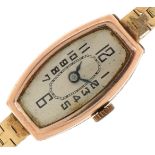 Art Deco ladies 9ct gold wristwatch with 9ct gold strap, the case 13mm wide, total weight 16.0g :