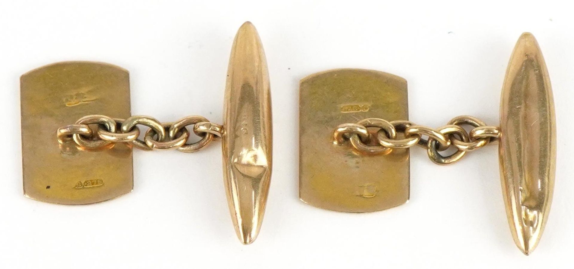 Pair of 9ct gold engine turned cufflinks, 2.5cm wide, 5.7g : For further information on this lot - Bild 2 aus 3