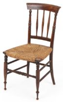 Antique farm house child or doll's chair with rush seat, 62cm high : For further information on this