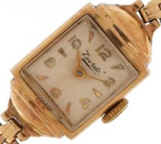 Everite, ladies 9ct gold wristwatch with 9ct gold metal core strap, the 14.4mm wide, total weight