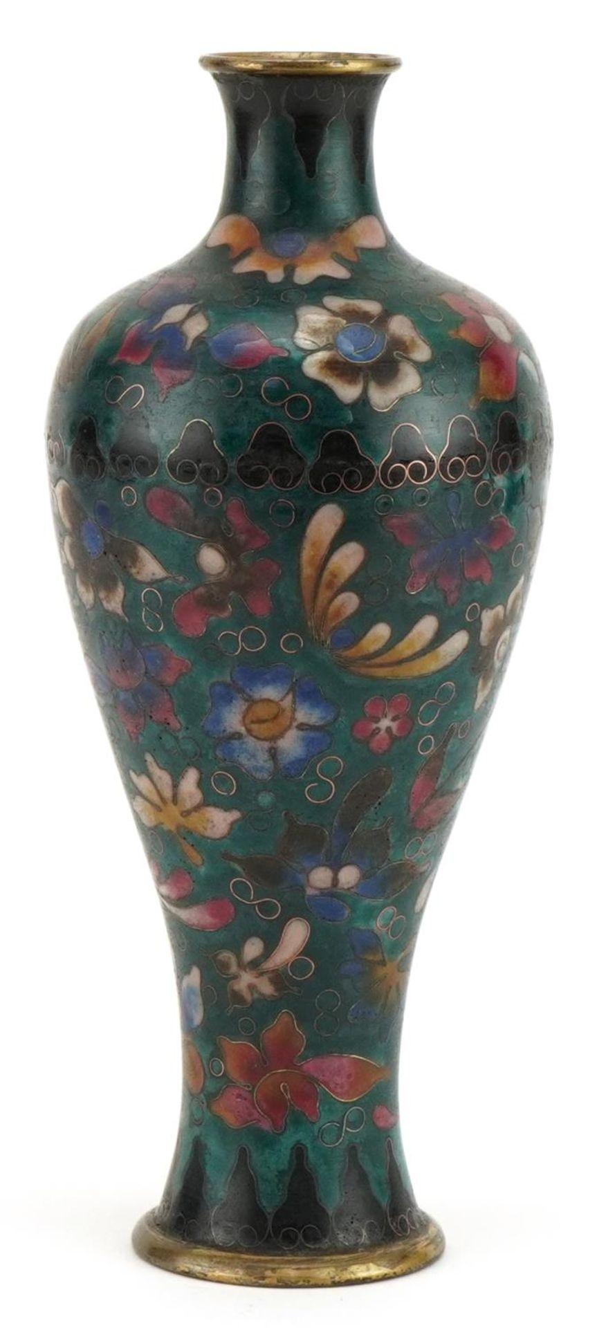 Chinese baluster cloisonne vase enamelled with flowers, 24cm high : For further information on