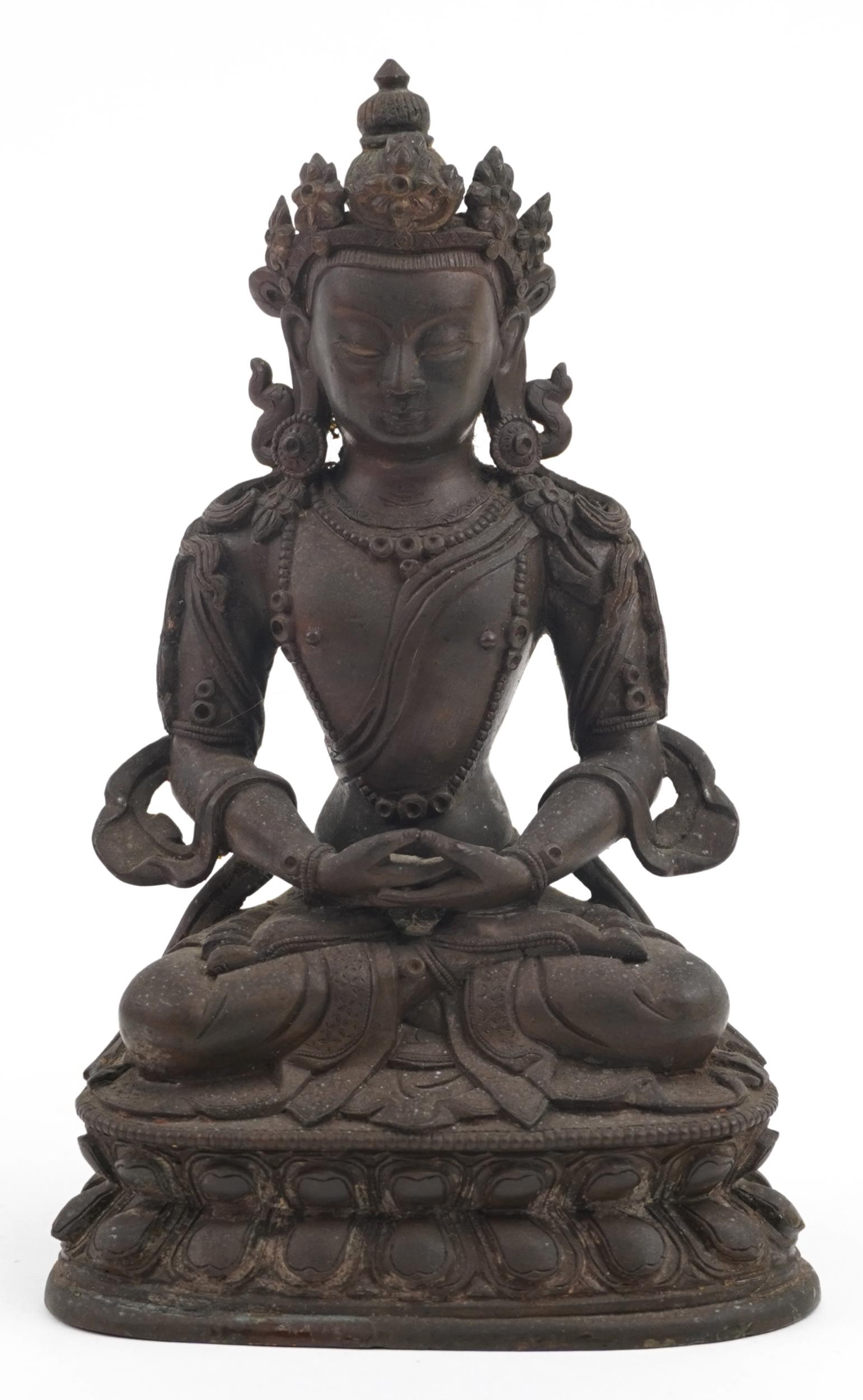 18th Century Chino Tibetan bronze buddha of Tara, 18cms tall : For further information on this lot