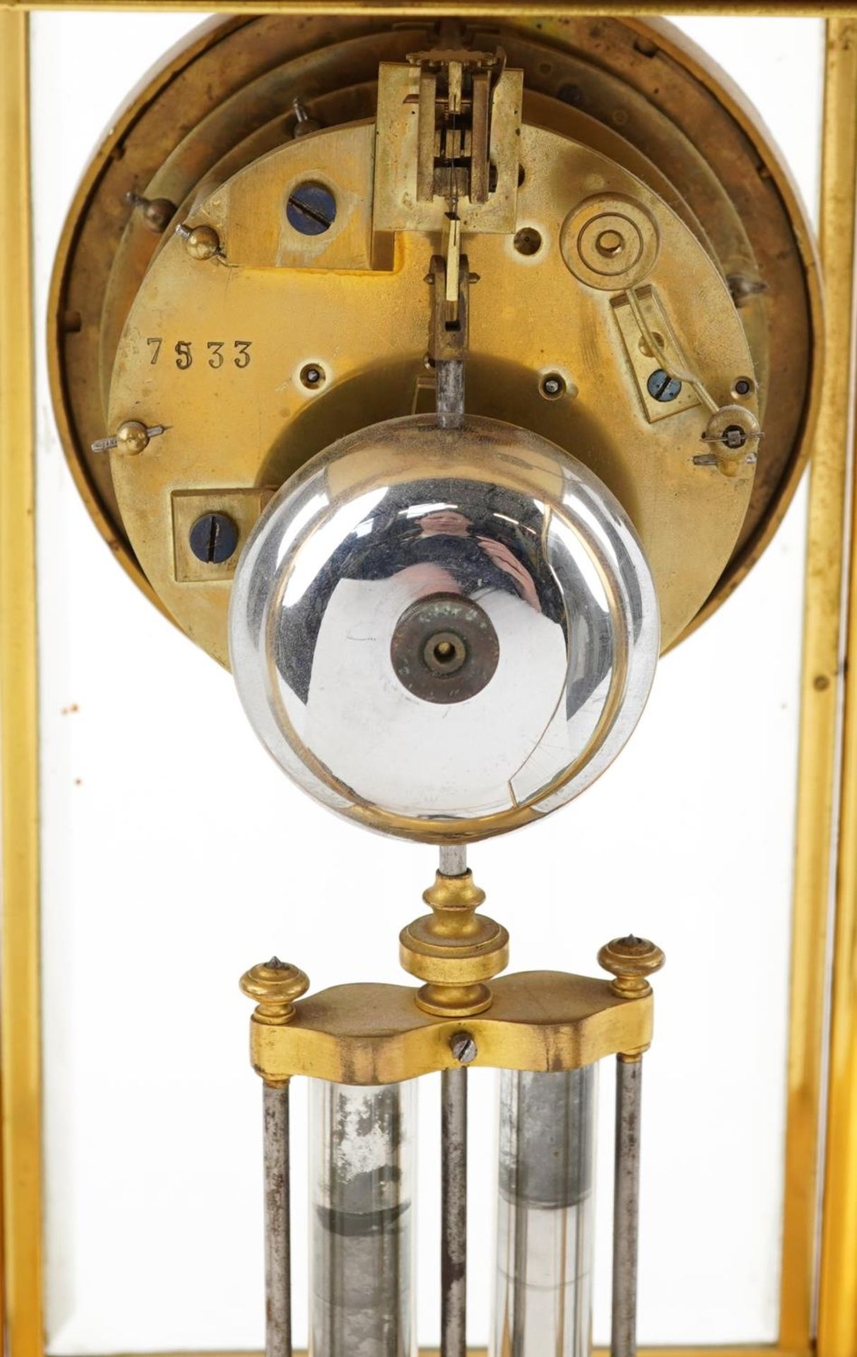 19th century French ormolu four glass mantle clock striking on a bell with visible Brocot escapement - Bild 5 aus 5