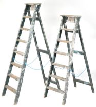 Two vintage folding step ladders, the largest 191cm high : For further information on this lot