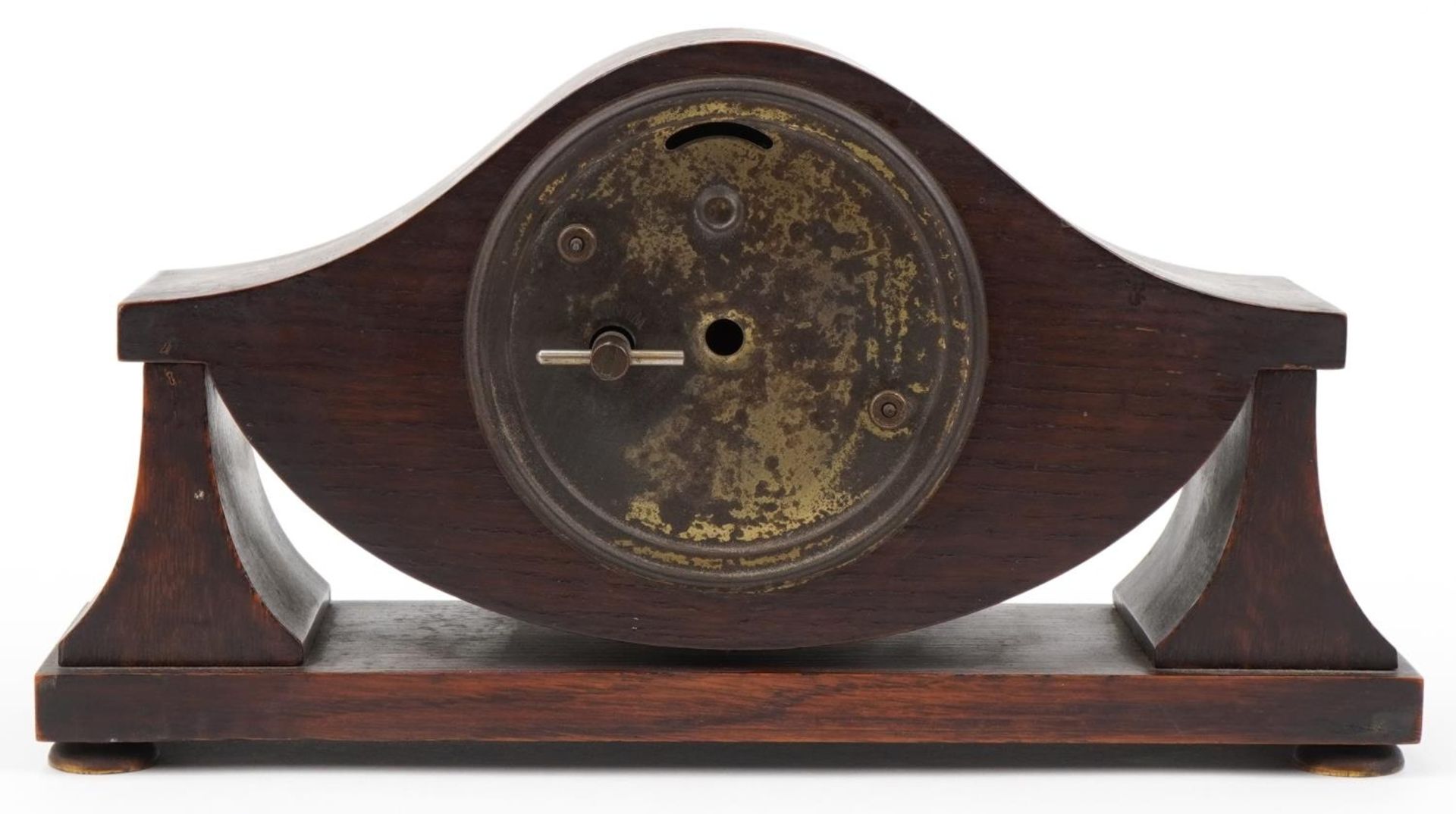 Edwardian inlaid rosewood mantle clock with circular dial having Arabic numerals, 28.5cm wide : - Image 3 of 4