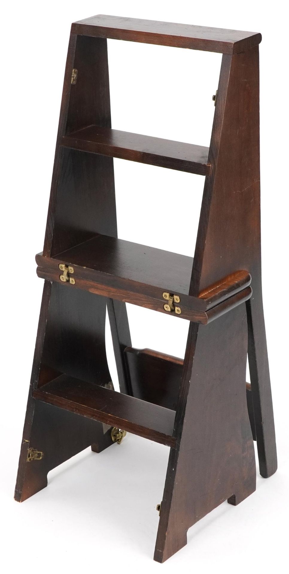 Set of stained pine metamorphic library steps/chair, 82cm high as a chair, 92cm high as a ladder : - Image 5 of 5