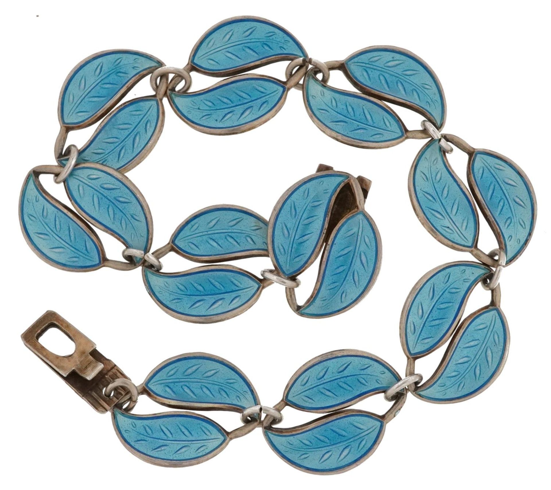 David Andersen, Norwegian 925S silver and blue enamel leaf bracelet, 18cm in length, 12.8g : For - Bild 2 aus 4