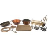 Antique and later metalware including copper preserve pans, Victorian cast iron wall pockets and