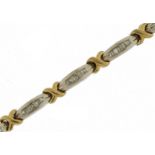 14ct two tone gold diamond bracelet, 18cm in length, 11.5g : For further information on this lot