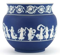 Adams Jasperware jardiniere decorated in low relief with a continuous band of maidens, 23cm high x