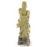 Oriental carved soap stone figure of a lady with fan, 20cms tall : For further information on this
