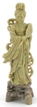 Oriental carved soap stone figure of a lady with fan, 20cms tall : For further information on this