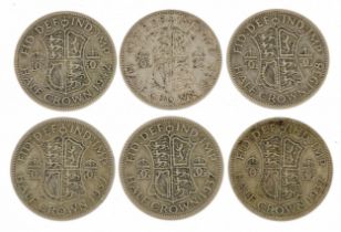 Six British pre decimal, pre 1947 half crowns, 81g : For further information on this lot please