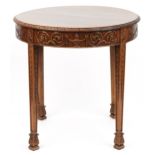 Sheraton Revival mahogany centre table carved with urns, flower heads and foliage, Druce & Co Ltd of