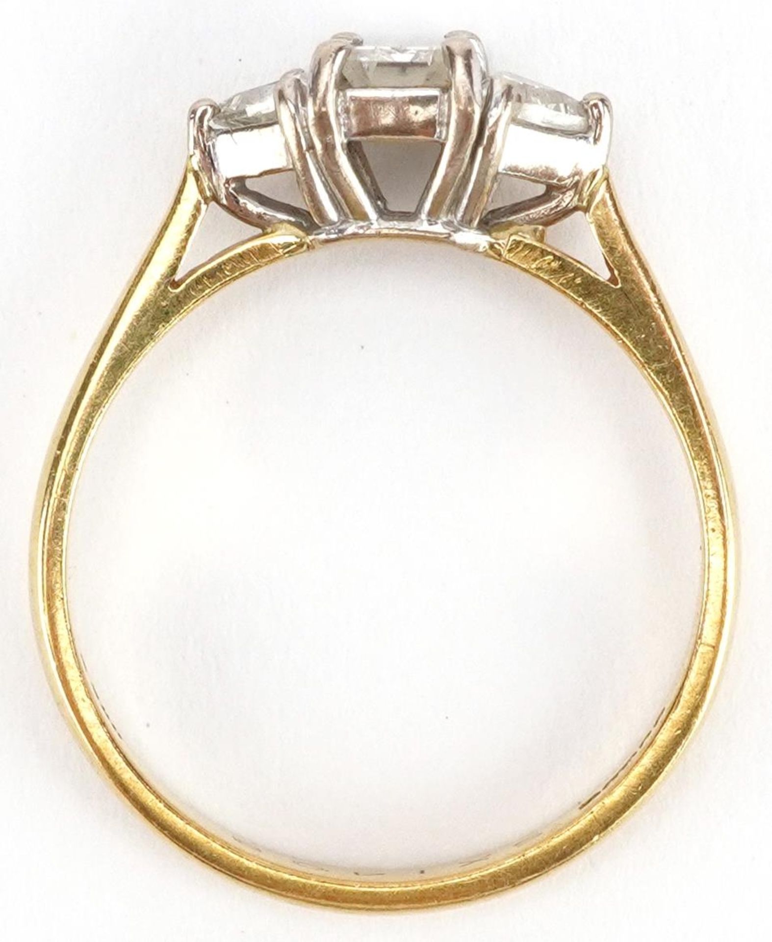 18ct gold diamond three stone ring, total diamond weight approximately 0.68 carat, the central - Image 3 of 5