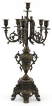 19th century style classical patinated bronze six branch candelabra, 61cm high : For further