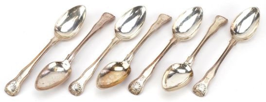 Chawner & Co, seven matching Victorian silver spoons, London 1876, 18cm in length, 483.2g : For