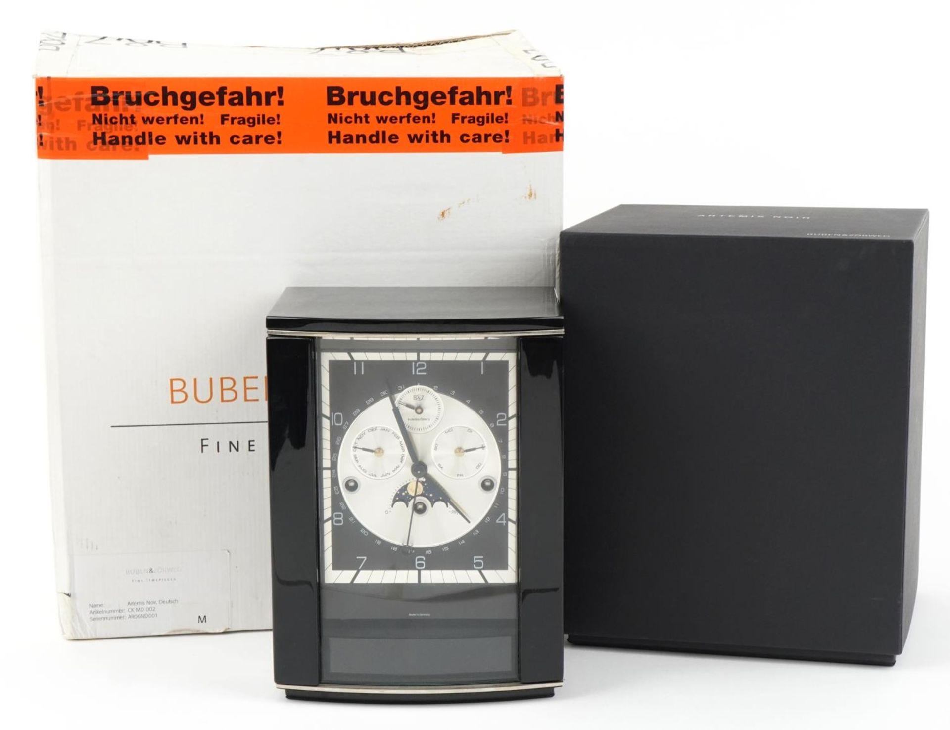 Buben & Zorweg, German Artemis Noir mantle clock with moon phase dial having Arabic numerals, with - Bild 2 aus 6