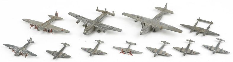 Eleven vintage Dinky Toys by Meccano, diecast aeroplanes including York, airliner and long range