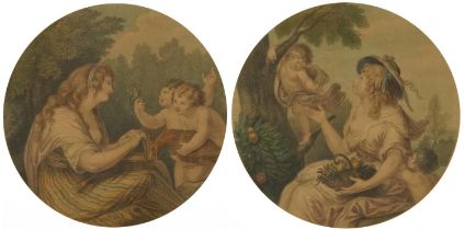 Ferdinand Bartolozzi - Ceres and Pomona, pair of 18th century engravings in colour, framed and