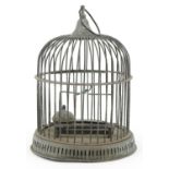 Antique verdigris bronzed metal hanging bird cage, 31.5cm high : For further information on this lot